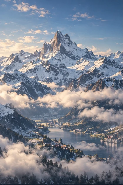 An imagined view of Switzerland through an airplane window